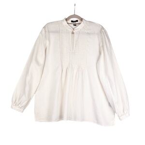 Chaps Womens 100% linen Top Blouse Size XL White Long sleeve Casuall